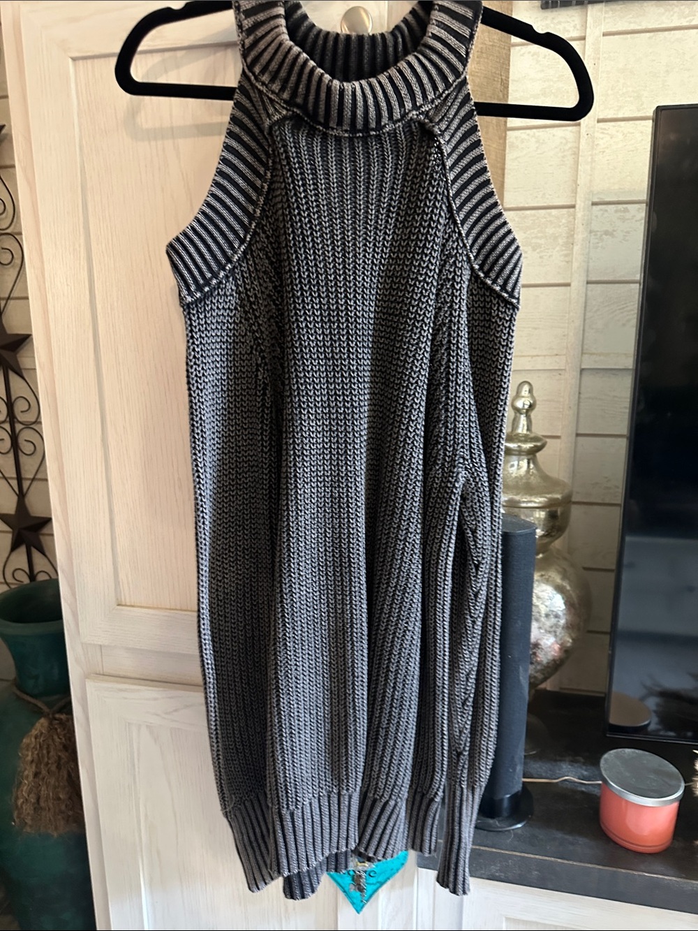 Free People Gray Sleeveless Cowl Neck Knit Sweater